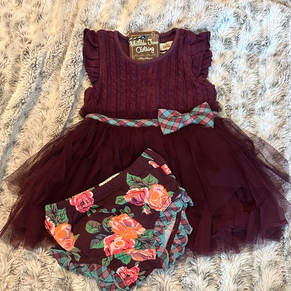 Matilda Jane Plum Dress with Floral Bloomers-Perfect for Holidays!